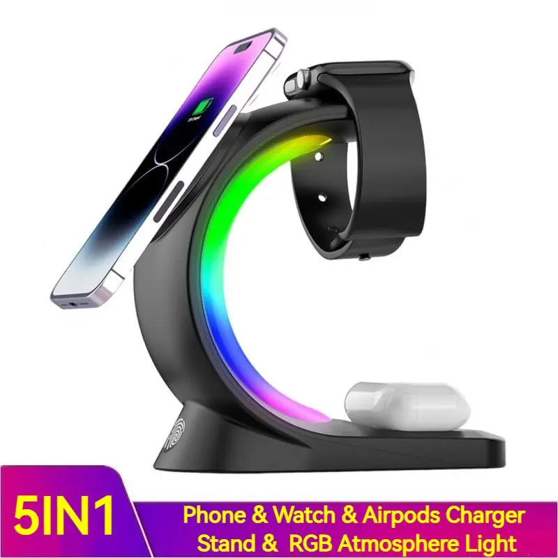 4 In 1 Magnetic Wireless Charger Fast Charging For Smart Phone Atmosphere Light Charging Station For Airpods Pro I-phone Watch Culture Code Streetwear