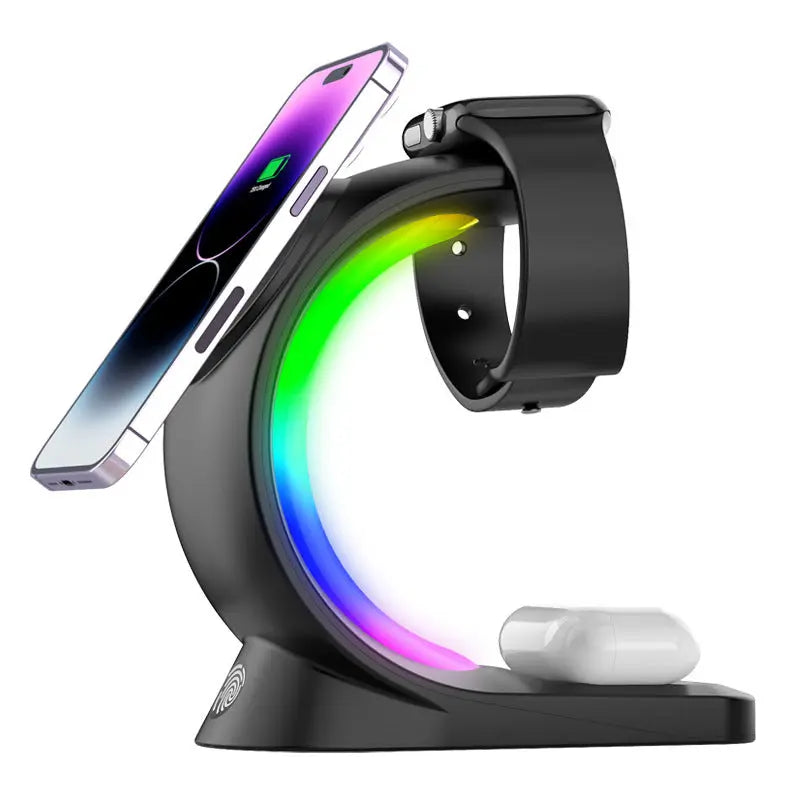 4 In 1 Magnetic Wireless Charger Fast Charging For Smart Phone Atmosphere Light Charging Station For Airpods Pro I-phone Watch Culture Code Streetwear