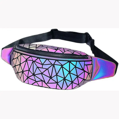 Geometric Fanny Pack Reflective Belt Bag Sport Chest Bag for Men Women Luminous Holographic Waist Pack Sport Chest Bag Culture Code Streetwear