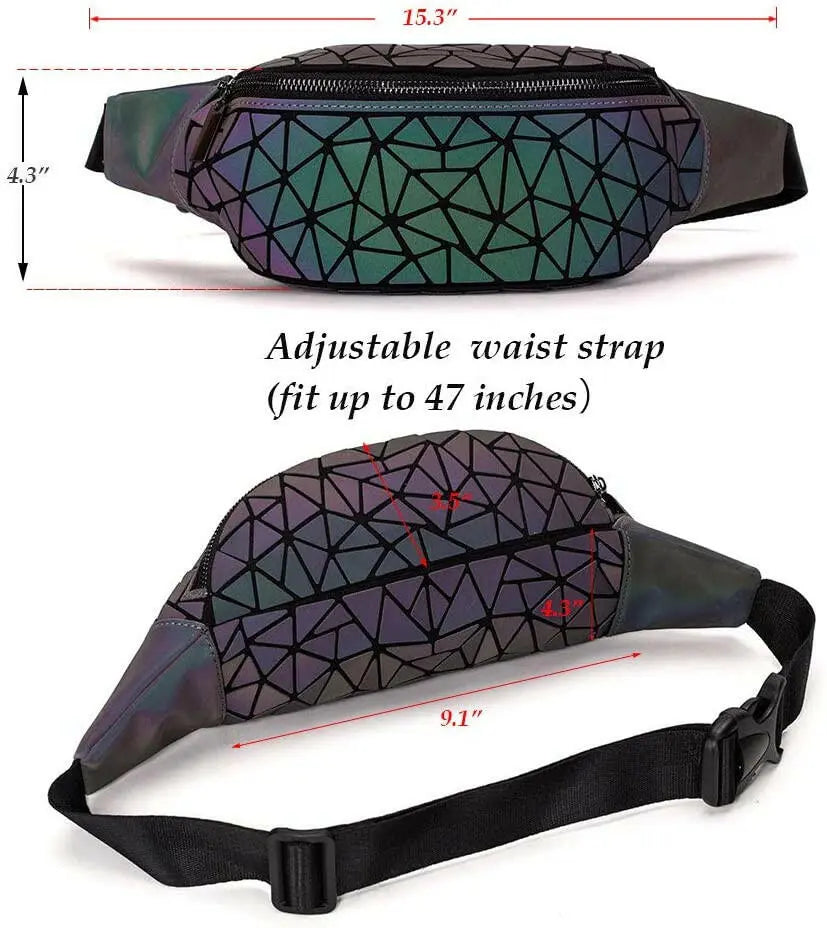 Geometric Fanny Pack Reflective Belt Bag Sport Chest Bag for Men Women Luminous Holographic Waist Pack Sport Chest Bag Culture Code Streetwear