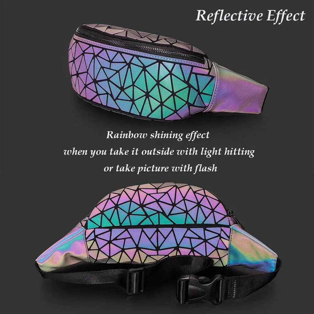 Geometric Fanny Pack Reflective Belt Bag Sport Chest Bag for Men Women Luminous Holographic Waist Pack Sport Chest Bag Culture Code Streetwear