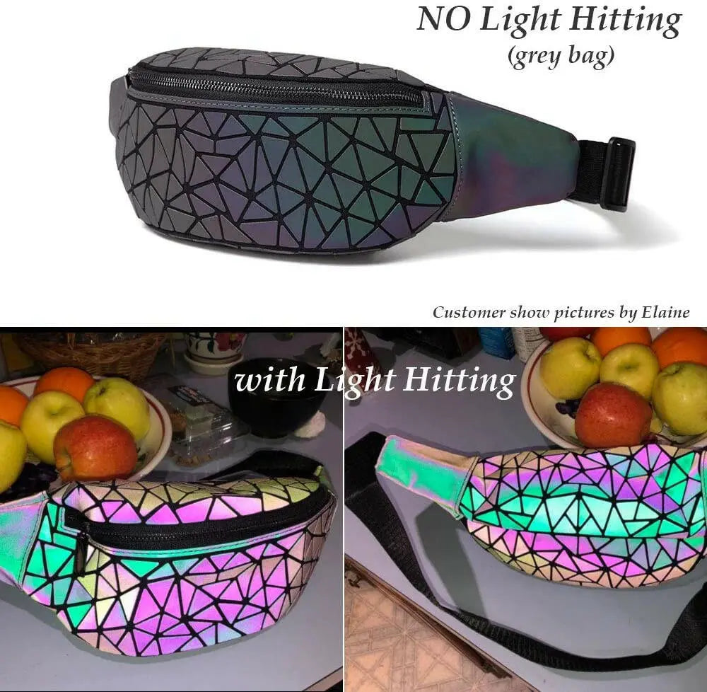 Geometric Fanny Pack Reflective Belt Bag Sport Chest Bag for Men Women Luminous Holographic Waist Pack Sport Chest Bag Culture Code Streetwear