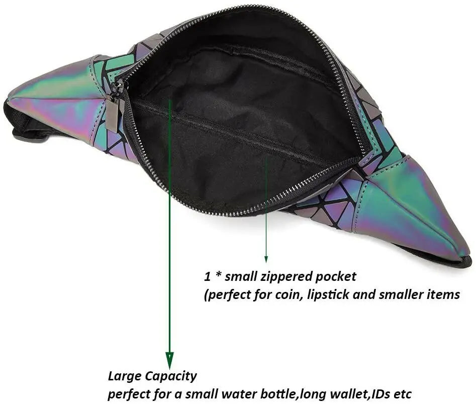 Geometric Fanny Pack Reflective Belt Bag Sport Chest Bag for Men Women Luminous Holographic Waist Pack Sport Chest Bag Culture Code Streetwear