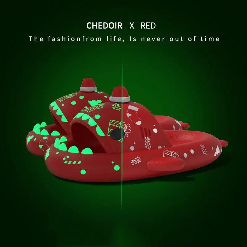 Halloween And Christmas Shoes Ins Luminous Shark Slippers Couple Men Women House Shoes Non-slip Bathroom Slippers Home Culture Code Streetwear