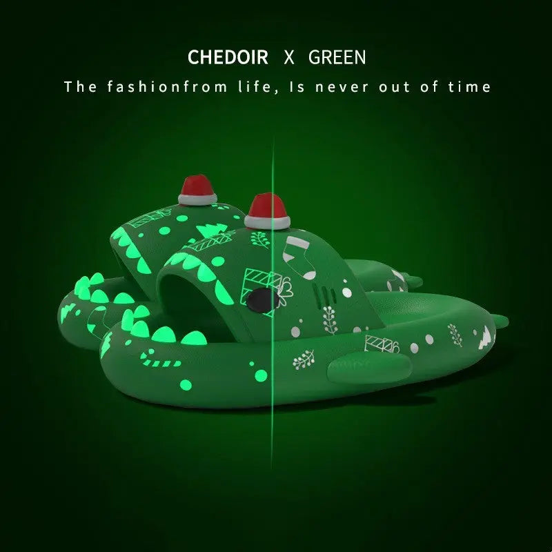 Halloween And Christmas Shoes Ins Luminous Shark Slippers Couple Men Women House Shoes Non-slip Bathroom Slippers Home Culture Code Streetwear