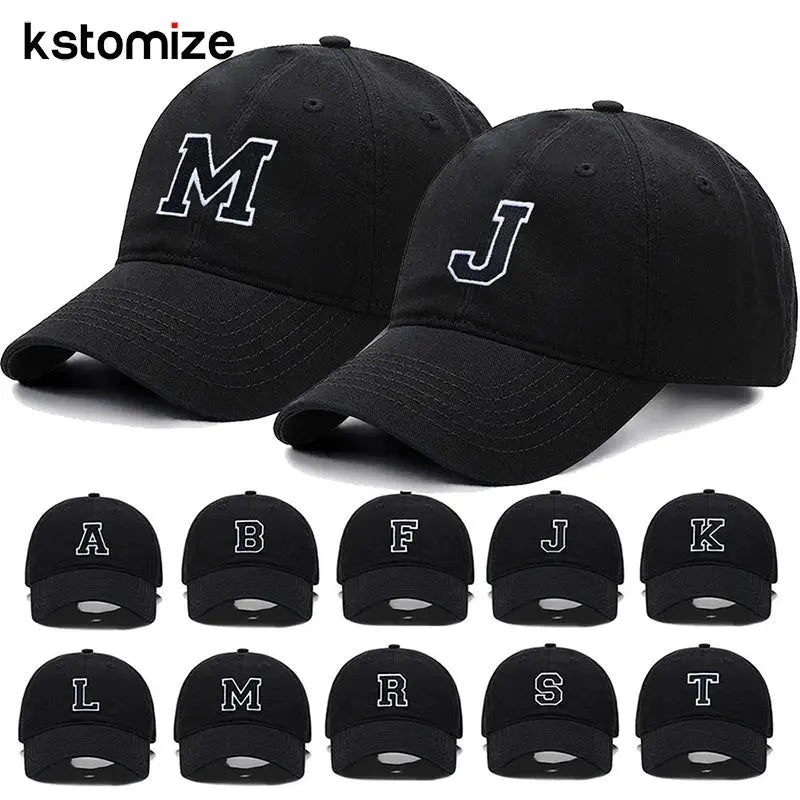 Initial Letter A-Z Black Baseball Cap For Men Womne High Quality Soft Cotton Embroider Fashion Team Sport Visors Snapback Caps Culture Code Streetwear