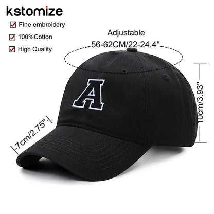 Initial Letter A-Z Black Baseball Cap For Men Womne High Quality Soft Cotton Embroider Fashion Team Sport Visors Snapback Caps Culture Code Streetwear