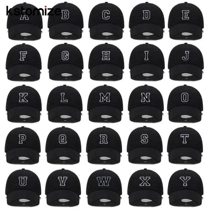 Initial Letter A-Z Black Baseball Cap For Men Womne High Quality Soft Cotton Embroider Fashion Team Sport Visors Snapback Caps Culture Code Streetwear