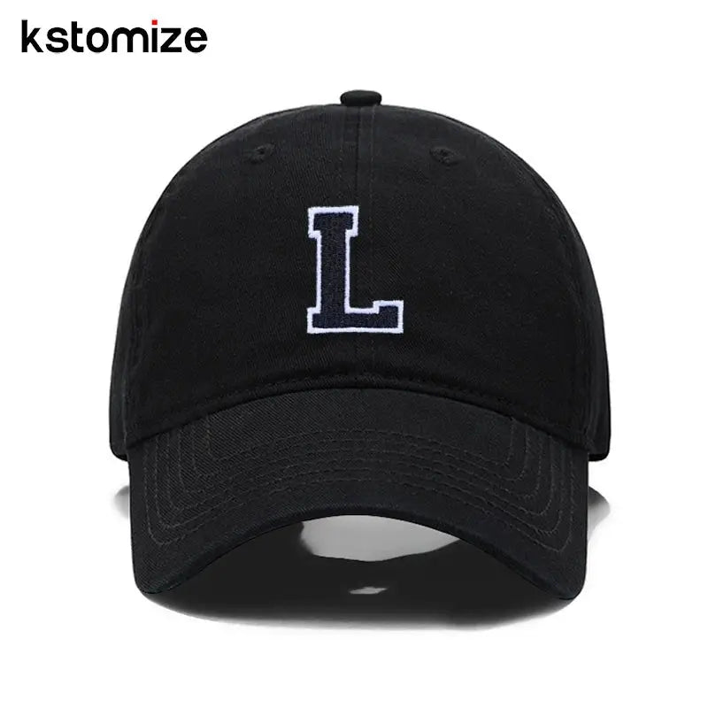 Initial Letter A-Z Black Baseball Cap For Men Womne High Quality Soft Cotton Embroider Fashion Team Sport Visors Snapback Caps Culture Code Streetwear