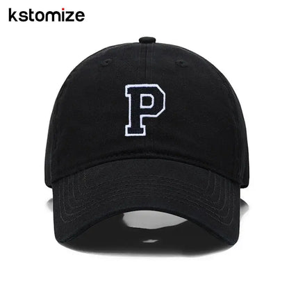 Initial Letter A-Z Black Baseball Cap For Men Womne High Quality Soft Cotton Embroider Fashion Team Sport Visors Snapback Caps Culture Code Streetwear