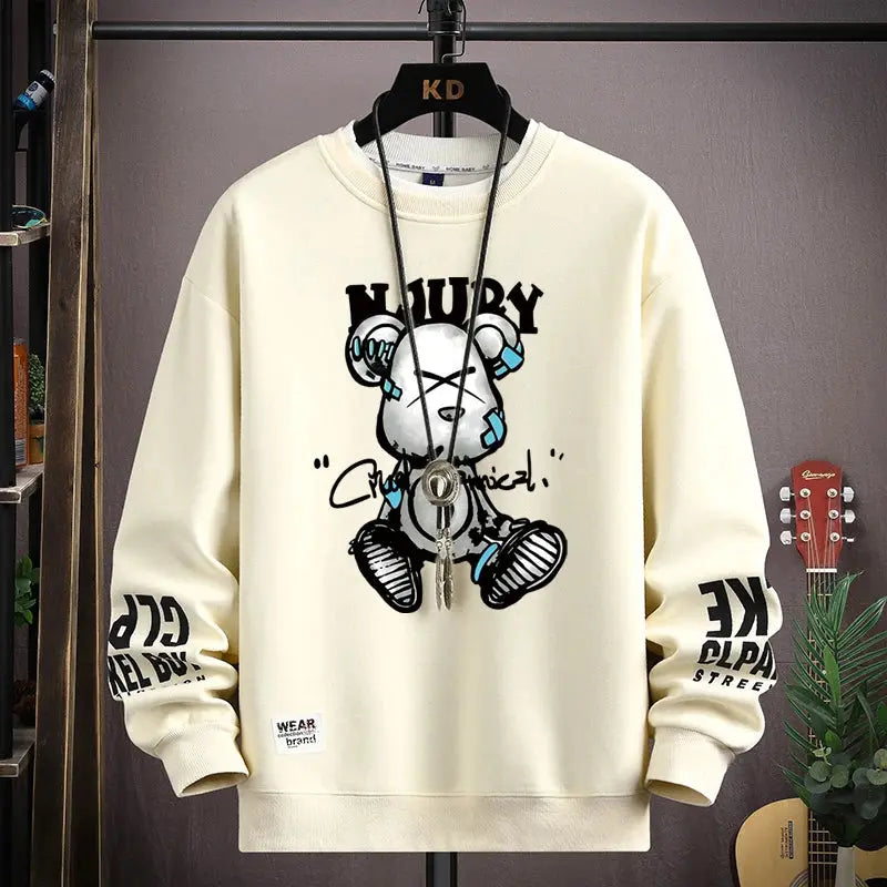 Men's Sweatshirt Cool Bear Print Long Sleeve T-shirt Fashion Men's Clothing Culture Code Streetwear