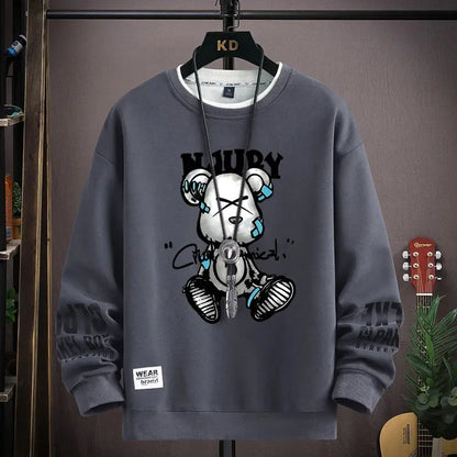 Men's Sweatshirt Cool Bear Print Long Sleeve T-shirt Fashion Men's Clothing Culture Code Streetwear