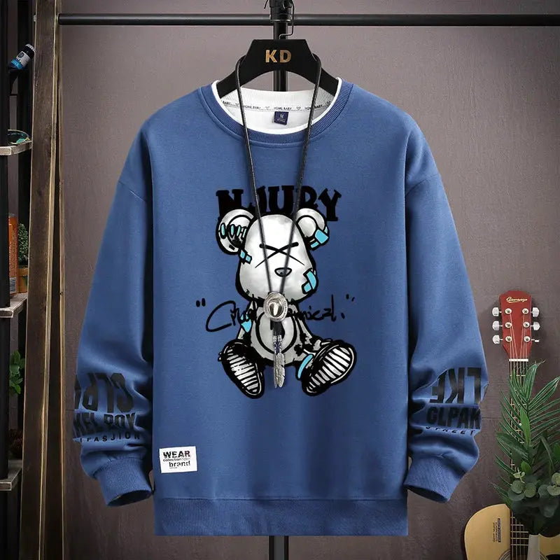 Men's Sweatshirt Cool Bear Print Long Sleeve T-shirt Fashion Men's Clothing Culture Code Streetwear