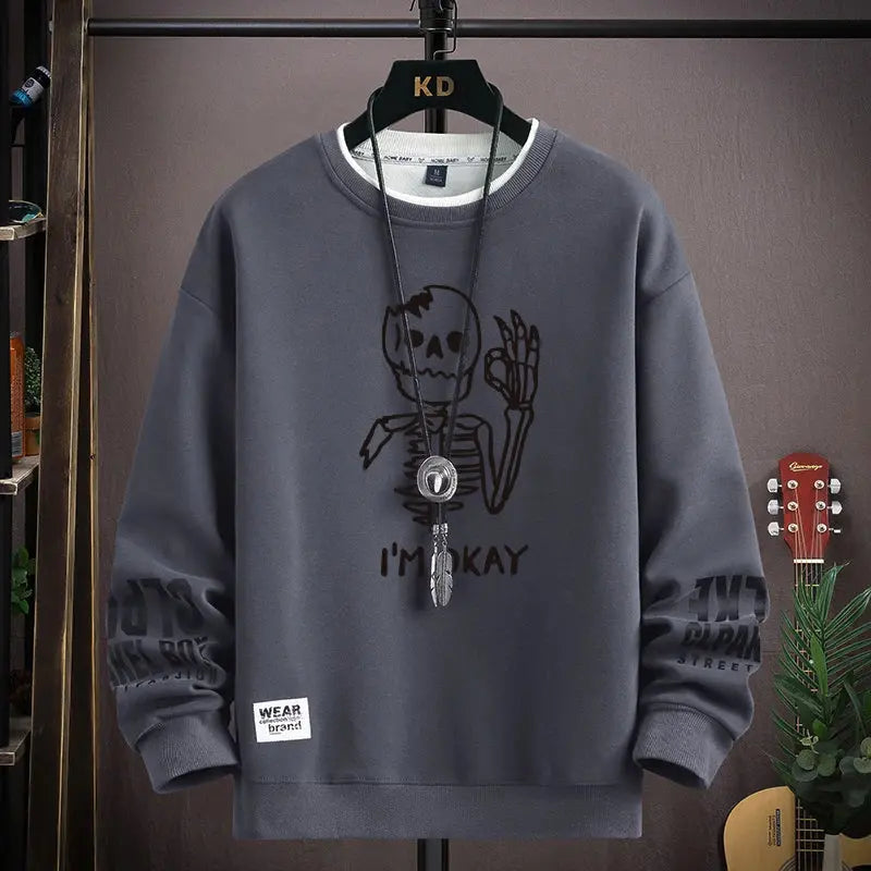 Men's Sweatshirt Cool Bear Print Long Sleeve T-shirt Fashion Men's Clothing Culture Code Streetwear