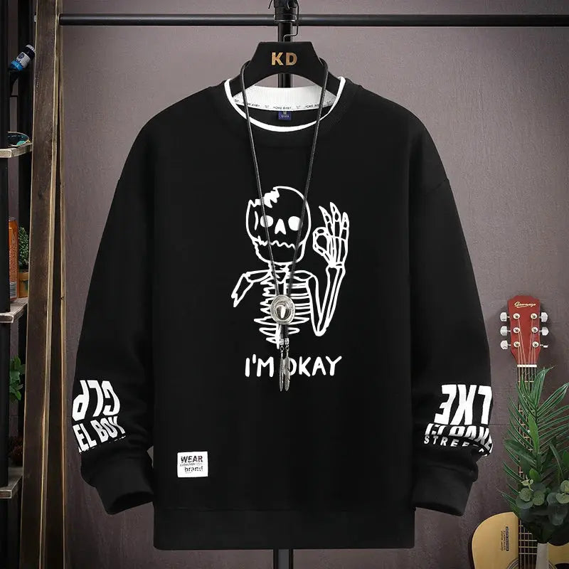 Men's Sweatshirt Cool Bear Print Long Sleeve T-shirt Fashion Men's Clothing Culture Code Streetwear