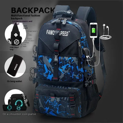 Men's Waterproof Oxford Cloth Backpack Hiking Backpack Culture Code Streetwear