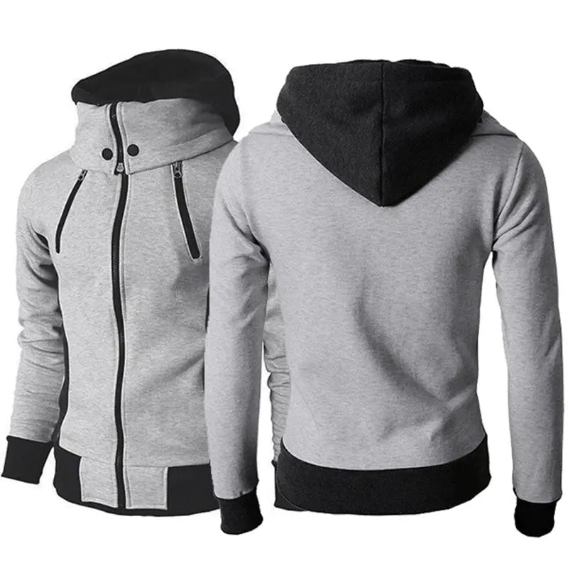 Men's Zip UP Hooded Jacket Fake Two Piece Sports Cardigan Casual Slim Sweatshirt Jacket Culture Code Streetwear