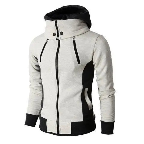 Men's Zip UP Hooded Jacket Fake Two Piece Sports Cardigan Casual Slim Sweatshirt Jacket Culture Code Streetwear