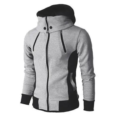 Men's Zip UP Hooded Jacket Fake Two Piece Sports Cardigan Casual Slim Sweatshirt Jacket Culture Code Streetwear