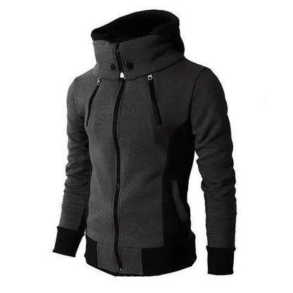 Men's Zip UP Hooded Jacket Fake Two Piece Sports Cardigan Casual Slim Sweatshirt Jacket Culture Code Streetwear