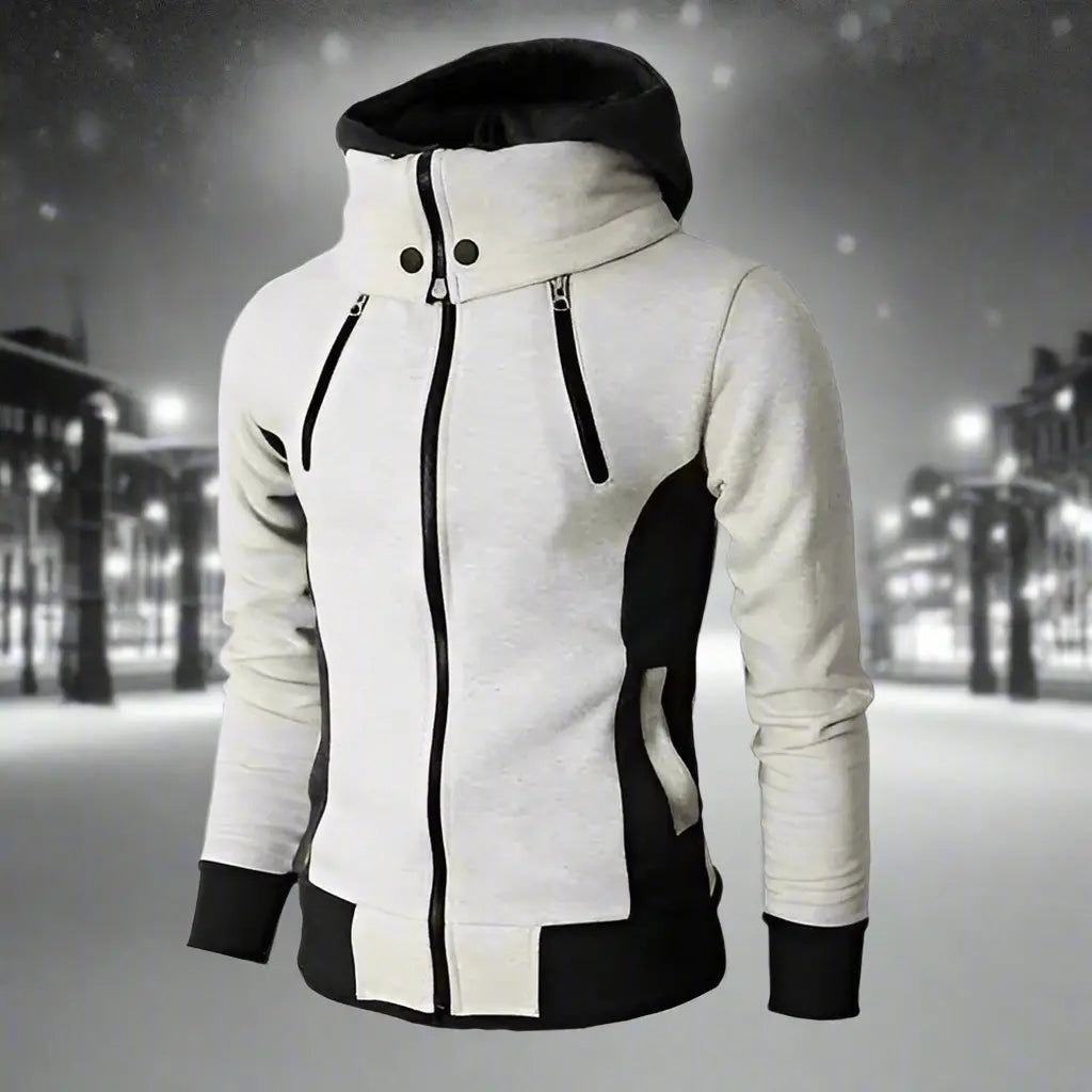 Men's Zip UP Hooded Jacket Fake Two Piece Sports Cardigan Casual Slim Sweatshirt Jacket Culture Code Streetwear