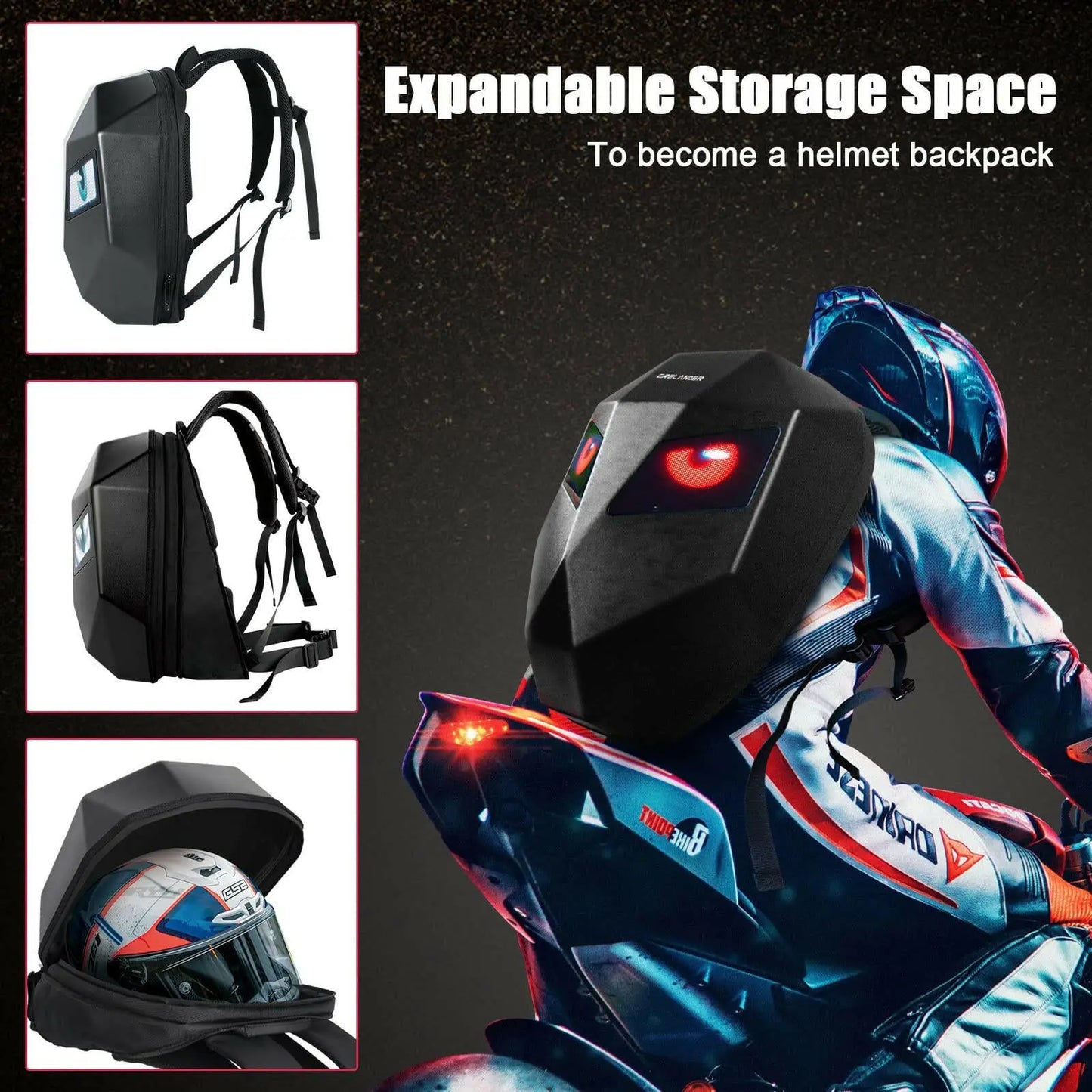 Motorcycle Riding Backpack Led Display Waterproof Hard Shell Culture Code Streetwear