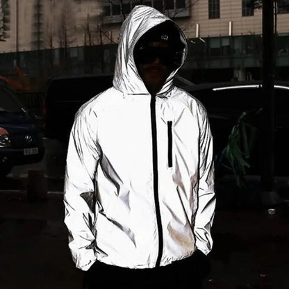 New Streetwear Noctilucent Men Jackets Cycling Clothes Reflective Windbreaker Women Waterproof Jacket Hip Hop Hooded Coat Unisex Culture Code Streetwear