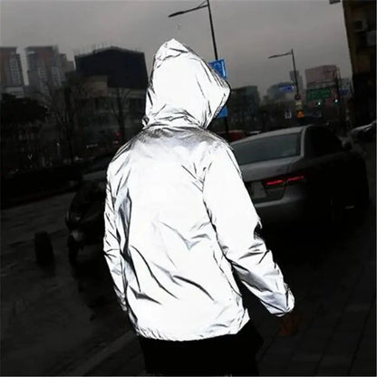 New Streetwear Noctilucent Men Jackets Cycling Clothes Reflective Windbreaker Women Waterproof Jacket Hip Hop Hooded Coat Unisex Culture Code Streetwear