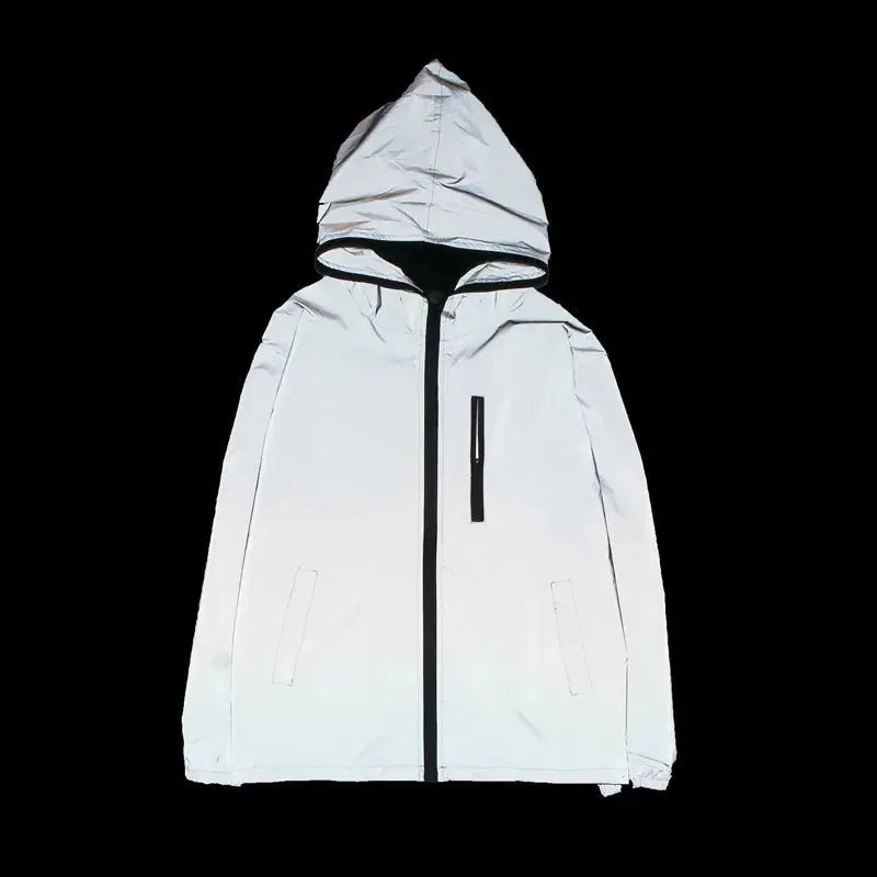 New Streetwear Noctilucent Men Jackets Cycling Clothes Reflective Windbreaker Women Waterproof Jacket Hip Hop Hooded Coat Unisex Culture Code Streetwear