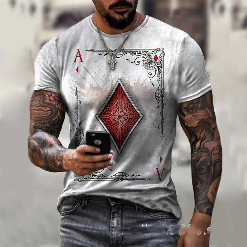 Playing Card Printing Men's T-Shirt Top Culture Code Streetwear