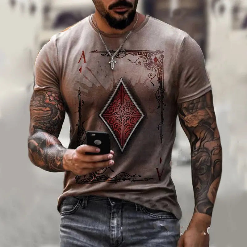 Playing Card Printing Men's T-Shirt Top Culture Code Streetwear