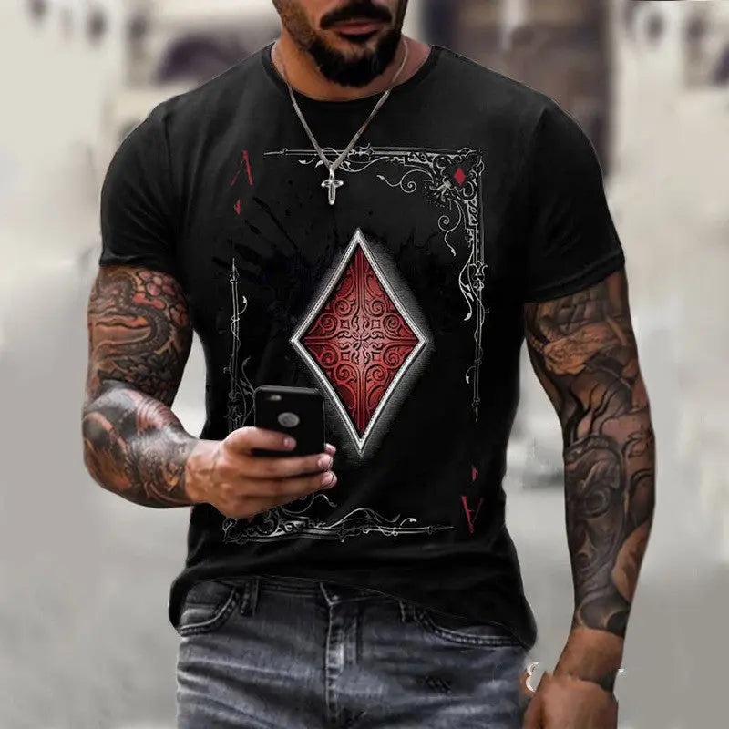 Playing Card Printing Men's T-Shirt Top Culture Code Streetwear