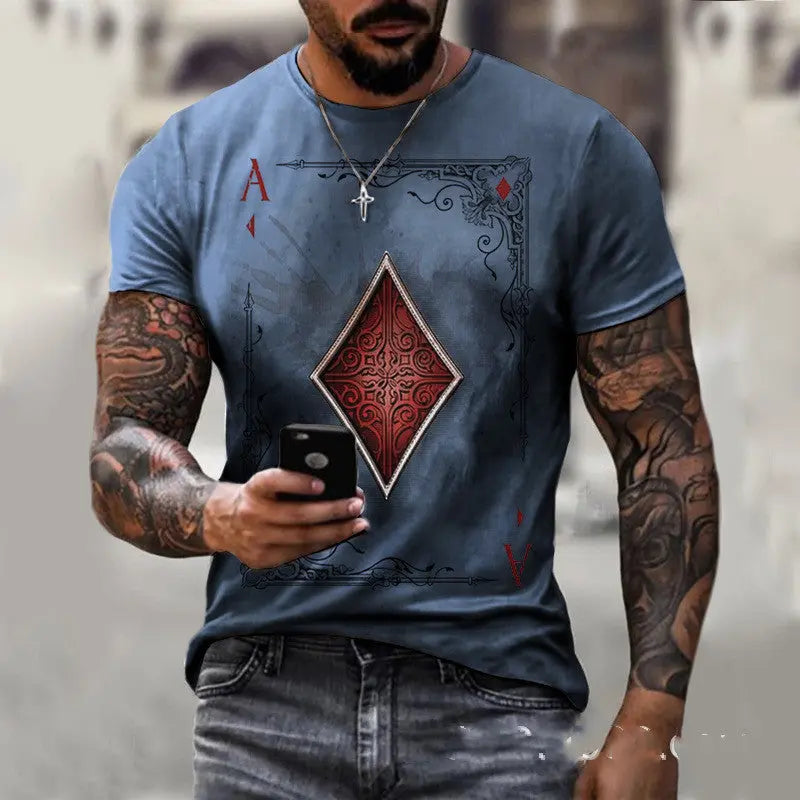 Playing Card Printing Men's T-Shirt Top Culture Code Streetwear