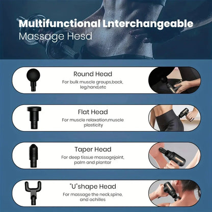 Portable Fascia Massage Gun Electric Percussion Pistol Massager Body Massage with LED Touch Screen 4 Replaceable Massage Heads Culture Code Streetwear