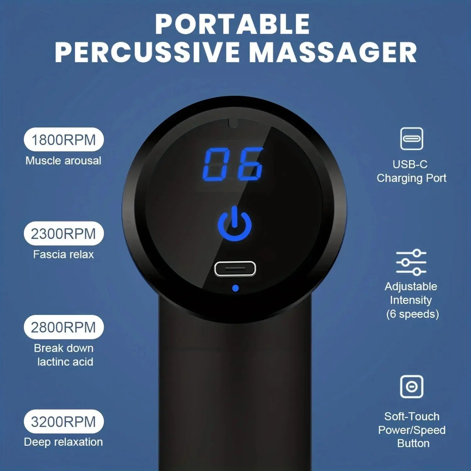 Portable Fascia Massage Gun Electric Percussion Pistol Massager Body Massage with LED Touch Screen 4 Replaceable Massage Heads Culture Code Streetwear