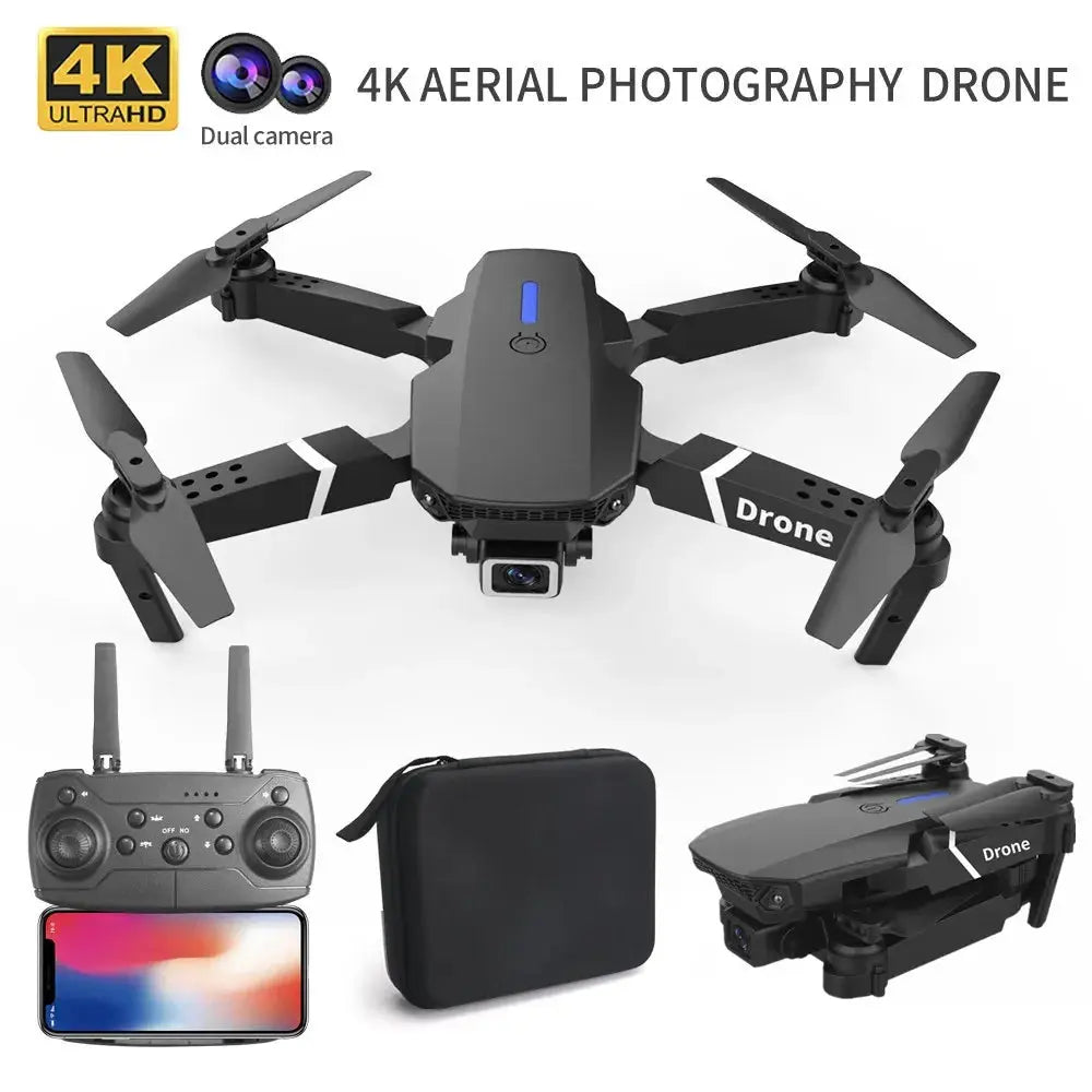 Professional Drone E88 4K Wide-Angle HD 1080P Camera WiFi FPV Height Hold Foldable RC Drone Quadrotor Helicopter Children's Toys Culture Code Streetwear