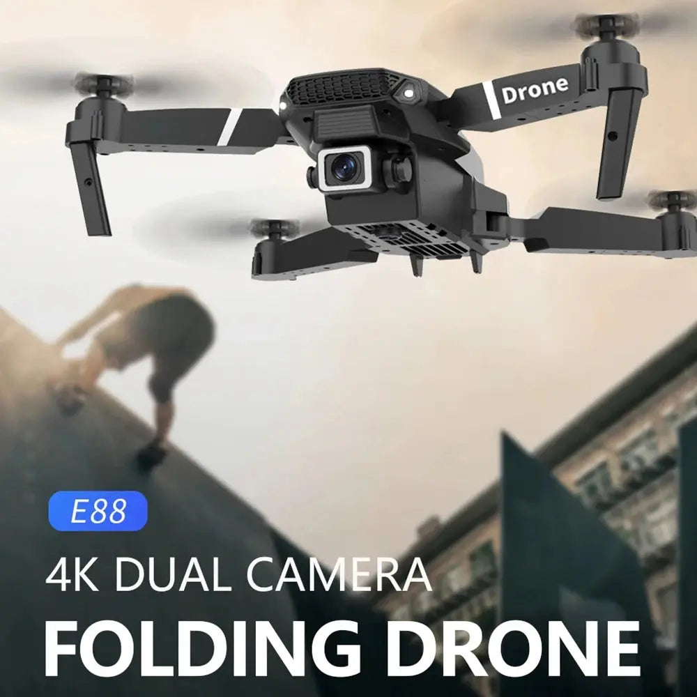 Professional Drone E88 4K Wide-Angle HD 1080P Camera WiFi FPV Height Hold Foldable RC Drone Quadrotor Helicopter Children's Toys Culture Code Streetwear