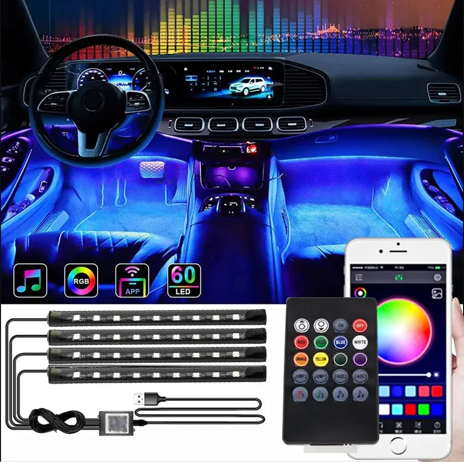 RGB Car Interior Ambient Lights - 4pcs LED Strip Set Culture Code Streetwear