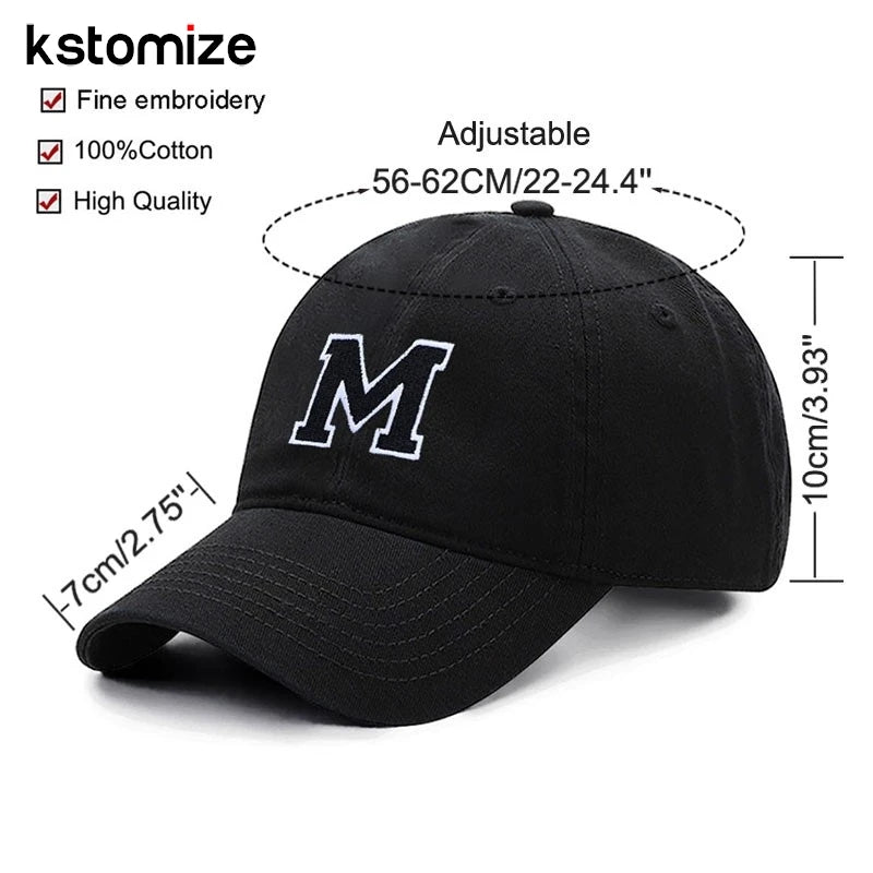 Initial Letter A-Z Black Baseball Cap For Men Womne High Quality Soft Cotton Embroider Fashion Team Sport Visors Snapback Caps Culture Code Streetwear